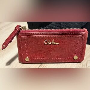 Cole Haan red pebbled leather key card/change holder with key ring